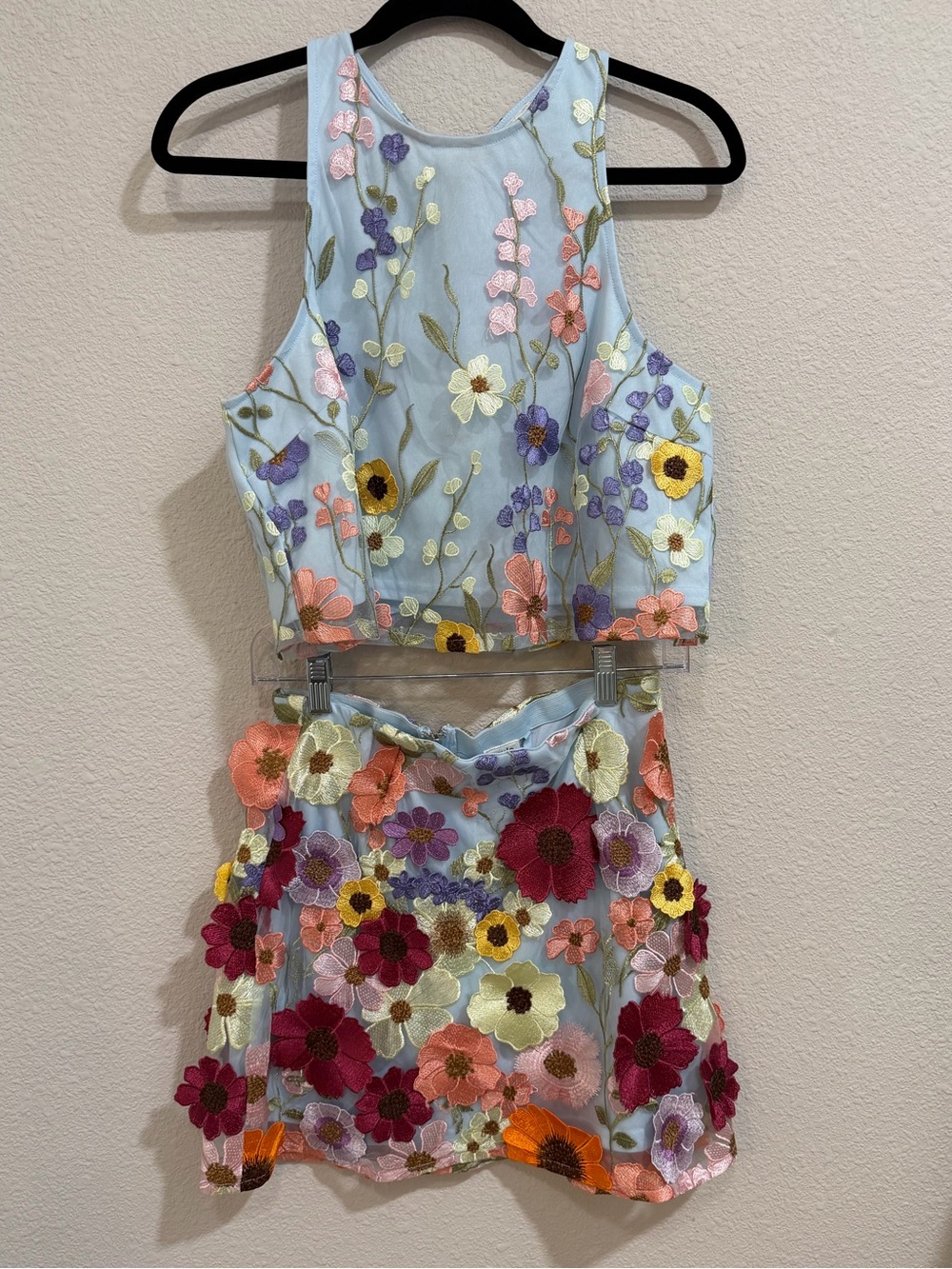 Whimsical Floral Embroidered Matching Set Cottagecore Fairycore Medium